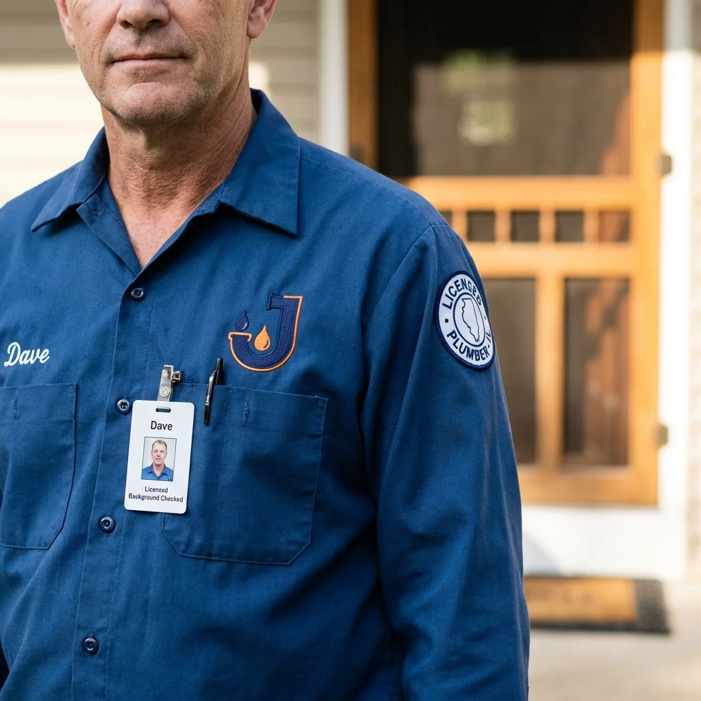 Licensed plumber showing ID badge in Westminster, MD