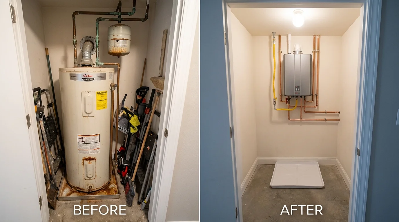Tank water heater versus wall-mounted tankless unit comparison for Westminster, MD homeowners