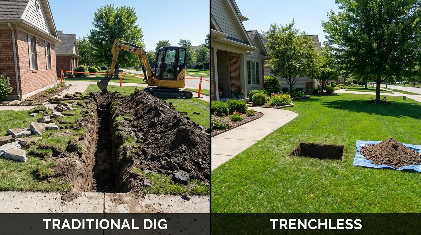 Trenchless sewer repair with minimal yard damage versus traditional excavation in Westminster, MD